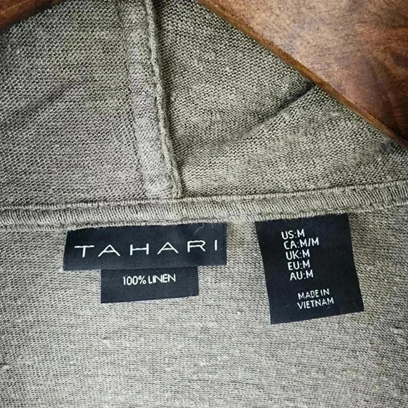 Tahari 100% Linen Open Front Hooded Women's Cardigan M - Picture 6 of 7